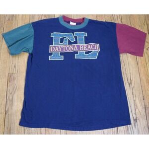 Vintage 90s Single Stitch Daytona Beach T-Shirt Size Large XL Colorblock
